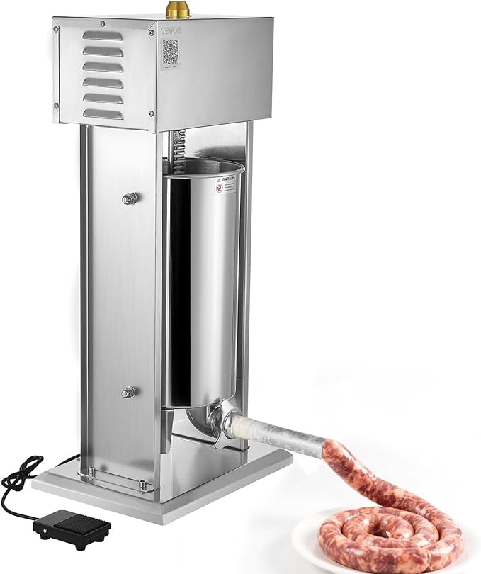 VEVOR Electric Sausage Stuffer, 33 LBS / 15 L Vertical Meat Stuffer, Stepless Speed Control and Foot Pedal, Stainless Steel Heavy Duty Sausage Filler with 4 Stuffing Tubes, for Commercial & Home Use
