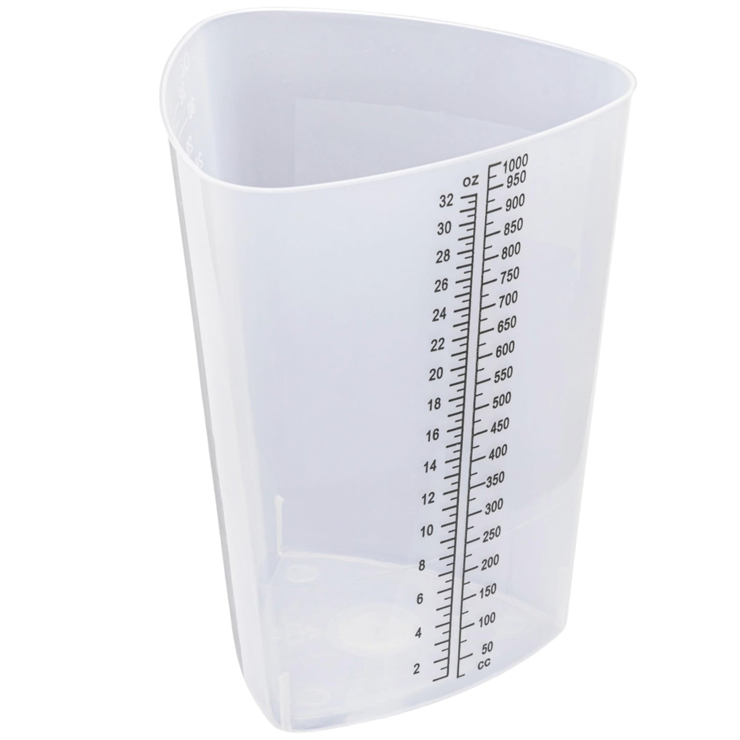 Vakly Plastic Graduated Triangular Intake Output Container [5 Pack] 32 ounce Three-Sided Translucent Laboratory Beaker for Measuring & Mixing - Clear Markings in oz & cc - for Specimen, Paint & Epoxy