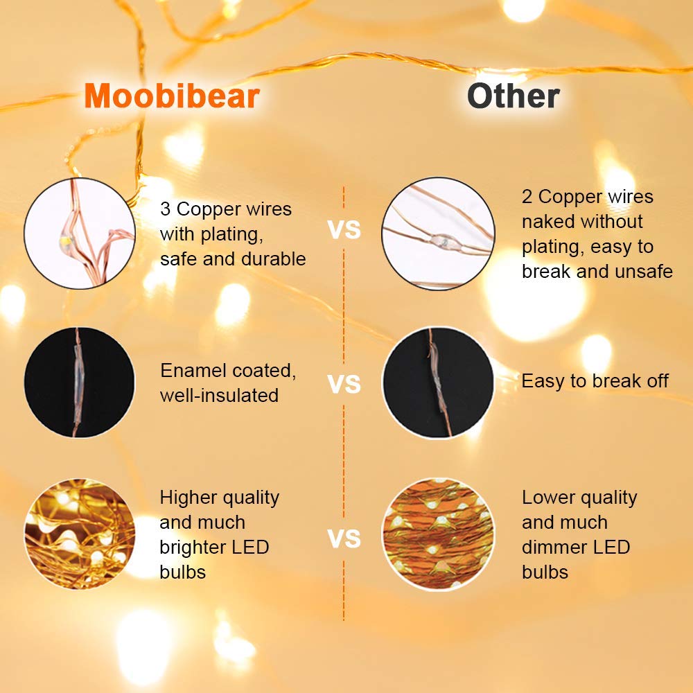 Moobibear LED String Lights 99ft 300 LEDs Warm White Copper Wire Remote Control for Outdoor Garden Party Decor