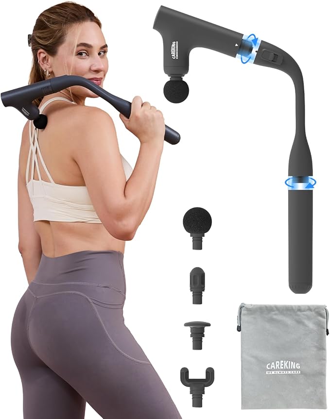 CAREKING 3-in-1 Detachable Massage Gun Deep Tissue, Ergonomic Extension Handle Back Massager for Pain Relief, Portable Per...