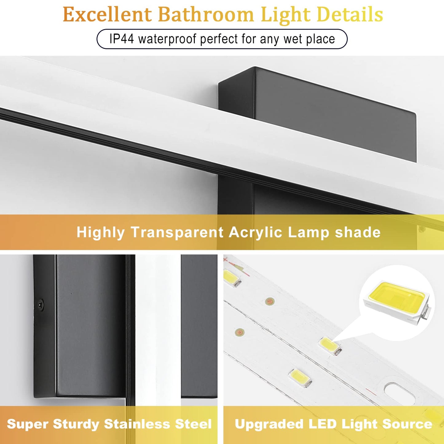 Combuh LED Bathroom Light Fixtures Over Mirror 24 Inch 14W, Black Vanity Lights Bar for Bathroom, Modern IP44 Wall Sconce Cool White 6000K