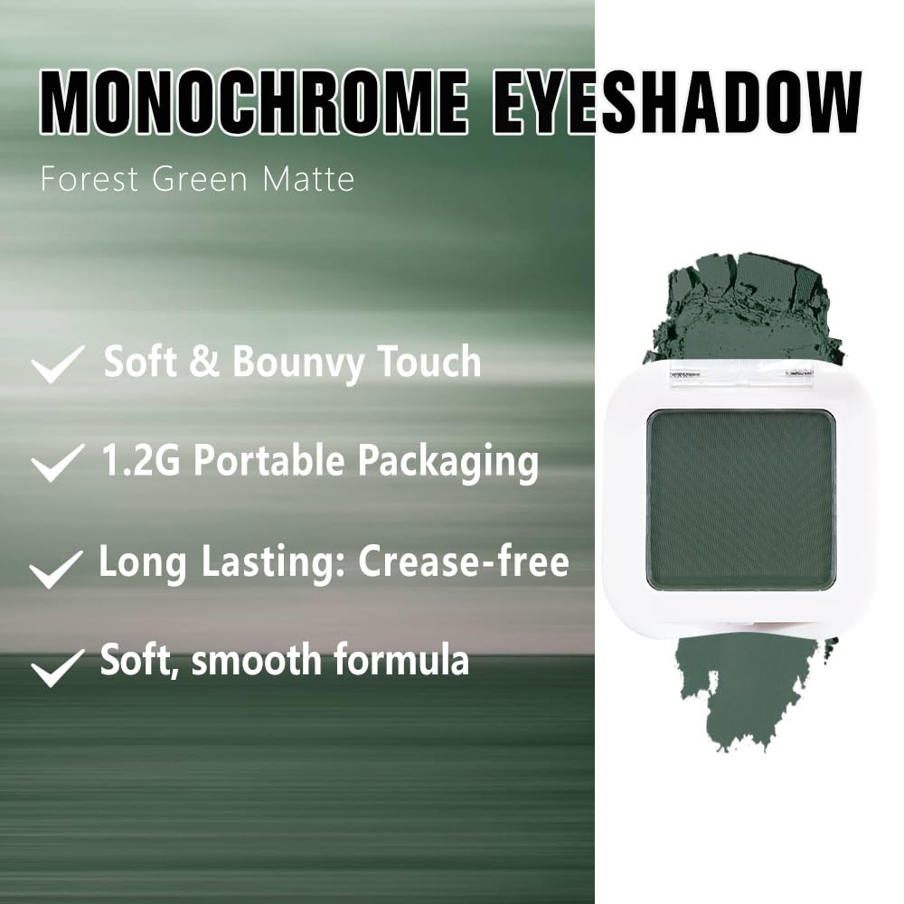 HHLTOH Buildable Matte Eyeshadow Makeup Palette Single - Forest Green Shades | Creamy Pressed Powder for Easy Blending | Mini Tr