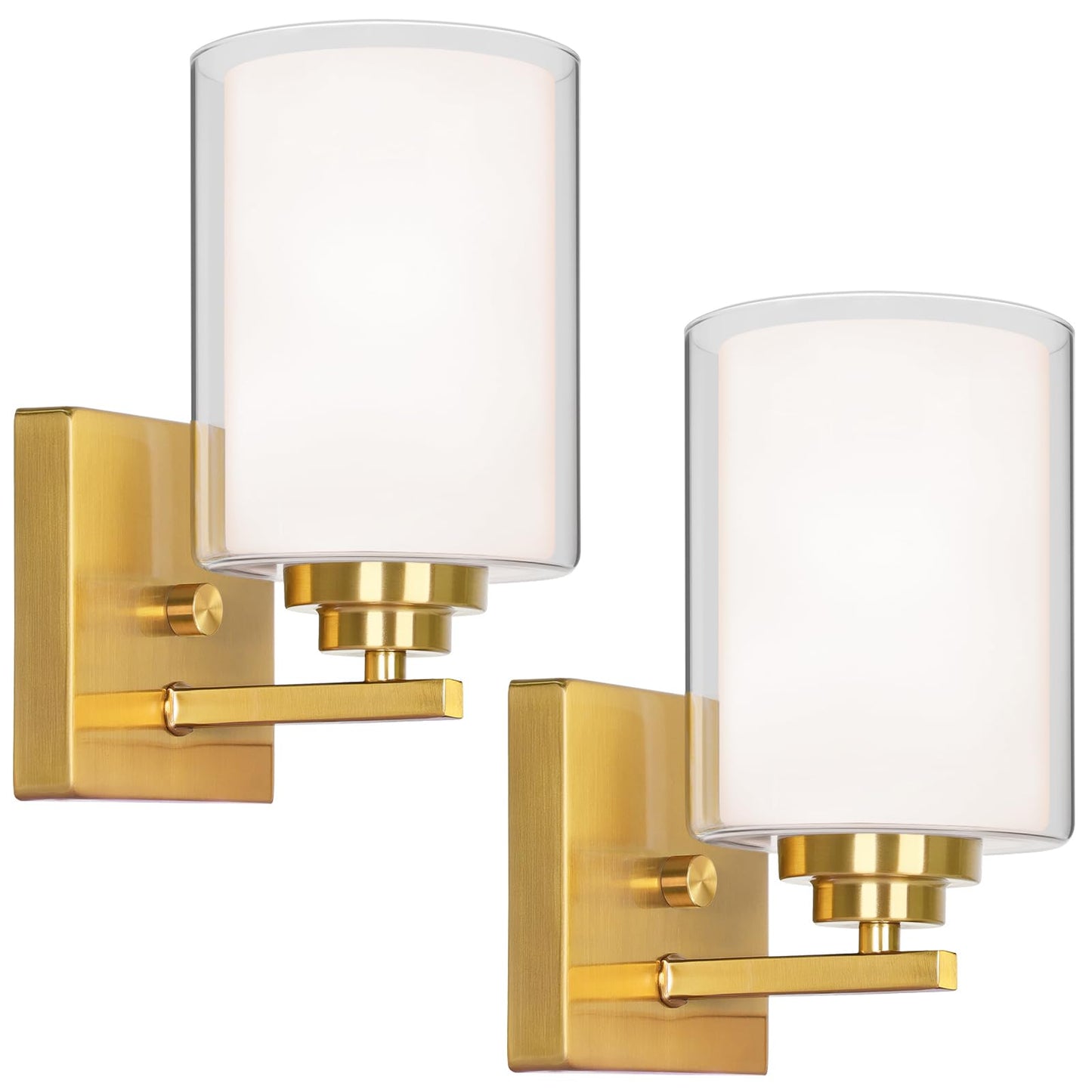 Set Of 2 Wall Sconces For Bathroom  Modern Vanity Light Fixtures  Gold Wall Mount Lighting Lanterns  Farmhouse Wall Lights With Double Clear Glass Shade For Bedroom Living Room Mirror Hallway