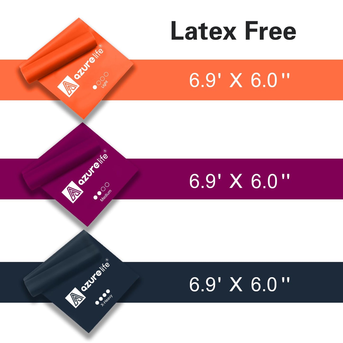 A AZURELIFE Resistance Bands,Professional Long Non-Latex Elastic Stretch Bands,Exercise Bands for Physical Therapy, Yoga, Pilates, Rehab, at-Home or The Gym Workouts, Strength Training