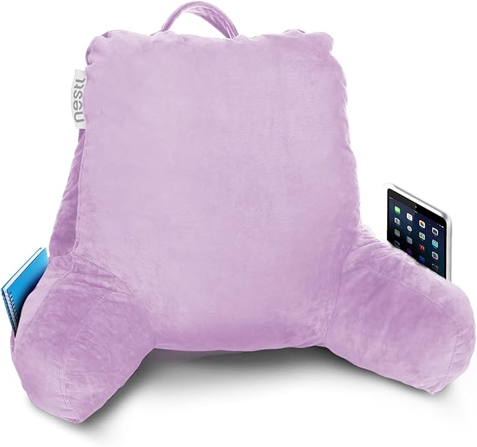 Nestl Reading Pillow Standard Bed Pillow, Back Pillow for Sitting in Bed Shredded Memory Foam Chair Pillow, Reading & Bed Rest Pillows Lavender Back Pillow for Bed, Bed Chair Arm Pillow with Pockets