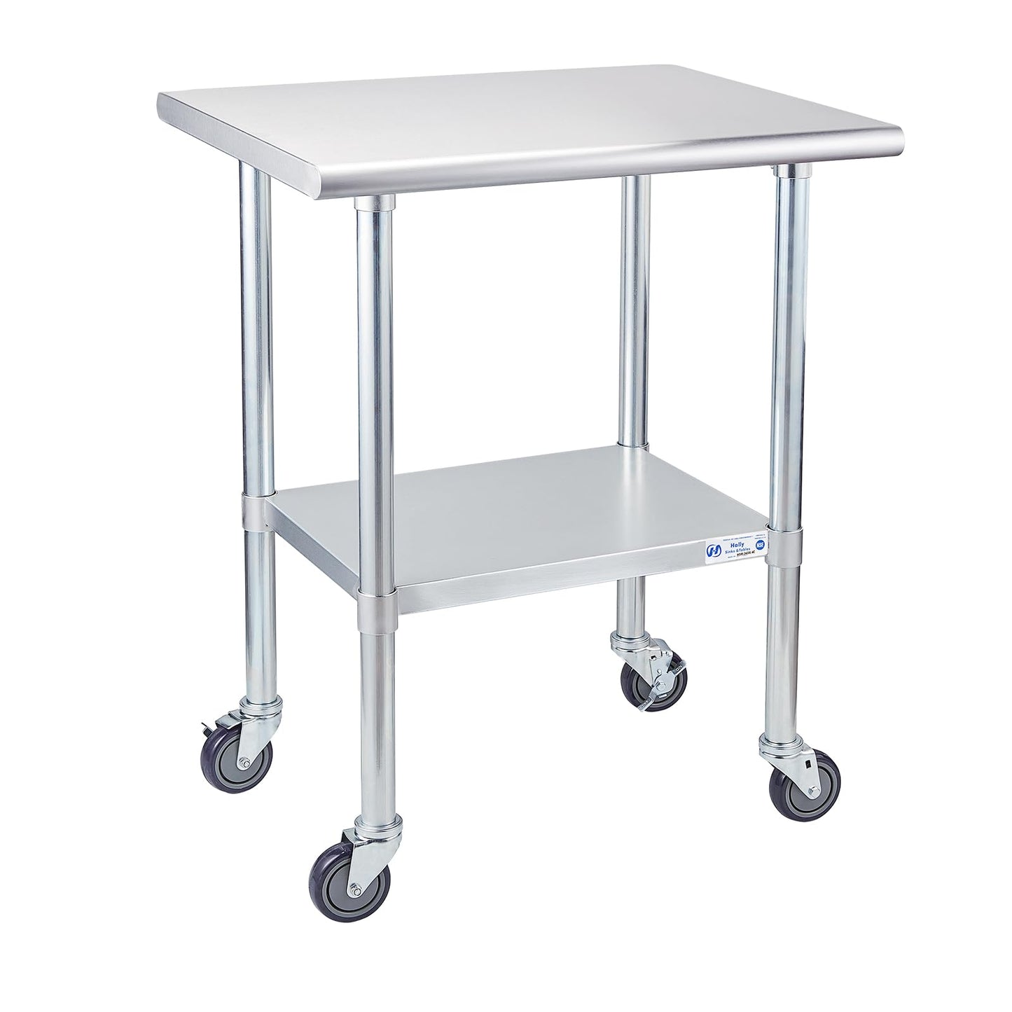 Profeeshaw Stainless Steel Table with Wheels 24x30 Inch, NSF Commercial Kitchen Prep & Work Table with Undershelf and Galvanized Legs for Restaurant, Bar, Utility Room and Garage Heavy Duty Table
