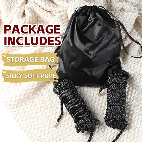 BAVIHOR Silk Rope, 32 Feet 8 mm Soft Ropes Durable Multipurpose Long Satin Braided Twisted Rope (Black, Black)