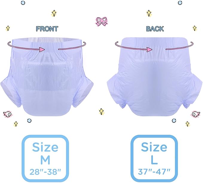 CutiePlusU Disposable Adult Diaper Heavy Absorption Dry Surface Adult Diapers All Night- Purple 10 Pieces (Medium 28"-38")