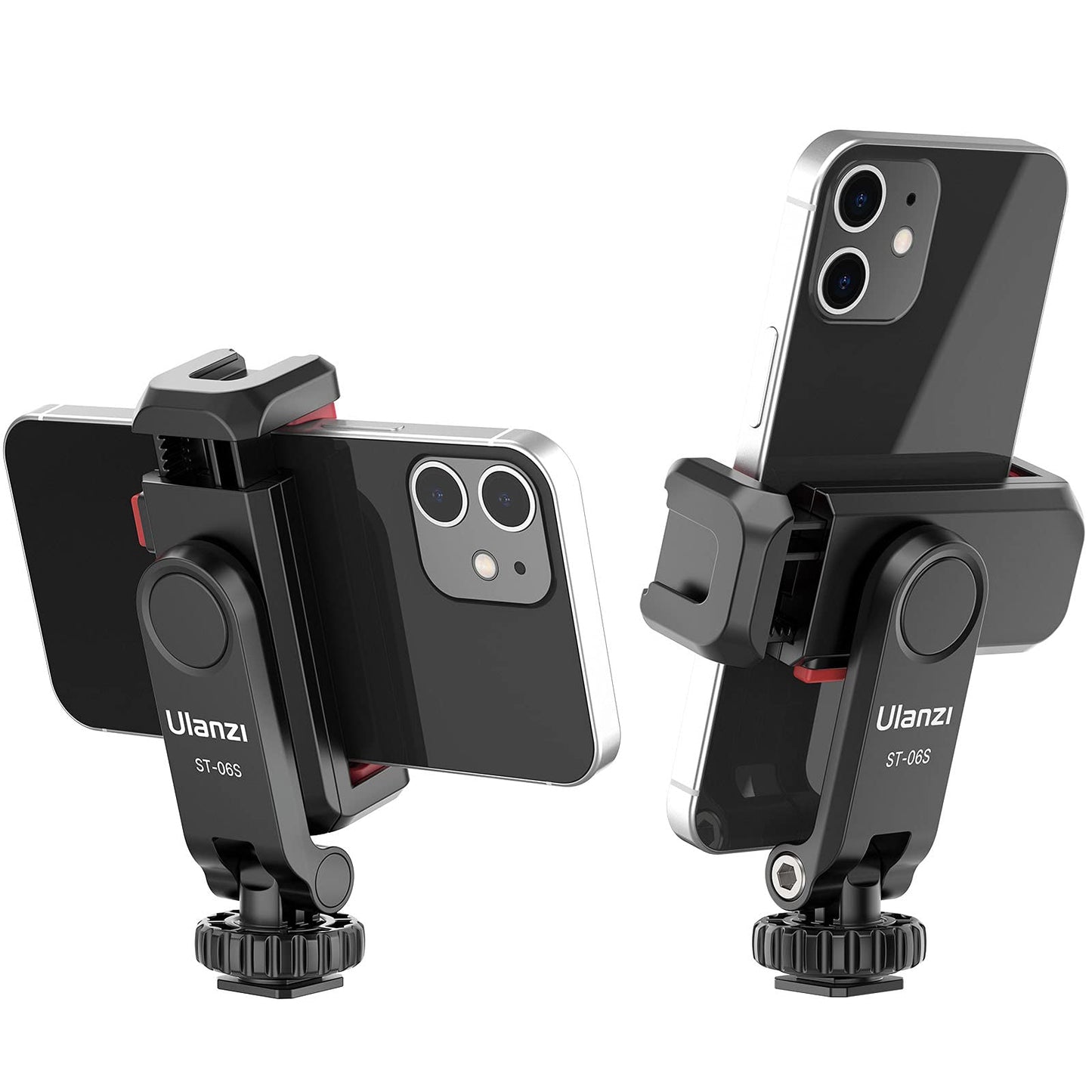 Ulanzi Phone Tripod Mount St-06S, Universal Smartphone Mount Adapter With 2 Cold Shoe, 360 Rotates Adjustable Cell Phone Clip Cl