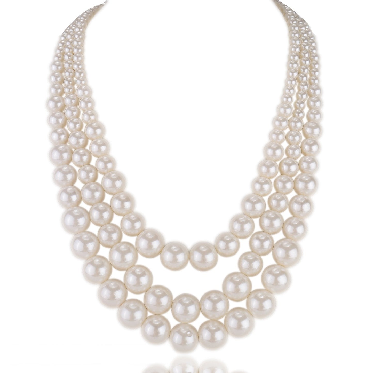 Kalse 3 Layers Strand Simulated Pearl Strand Bib Pendant Choker Chain Necklace (3 Strands)