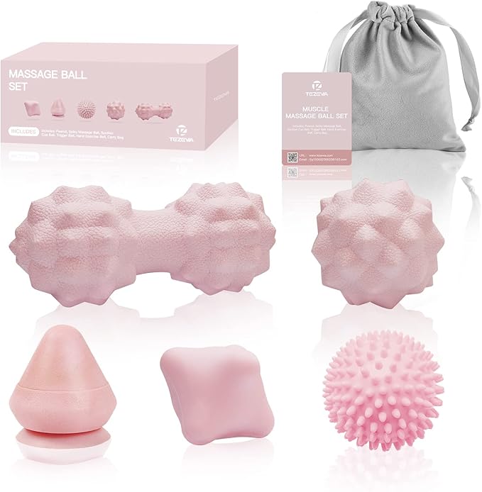 Massage Ball Set for Myofascial Trigger Point Release & Deep Tissue Massage, Firm/Soft Mountable Self/Peanut/Spiky/Hand Ex...
