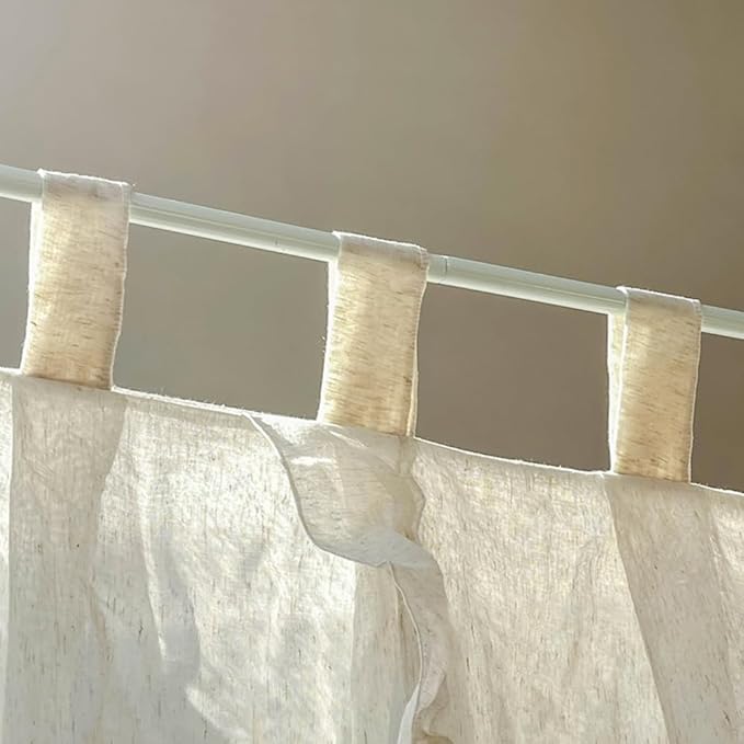 Mengersi Linen Canopy Bed Curtains,Bed Canopy Curtains 4 Corner Bed Drapes Sheer Curtains for Bedroom Decor (Ivory, Queen)