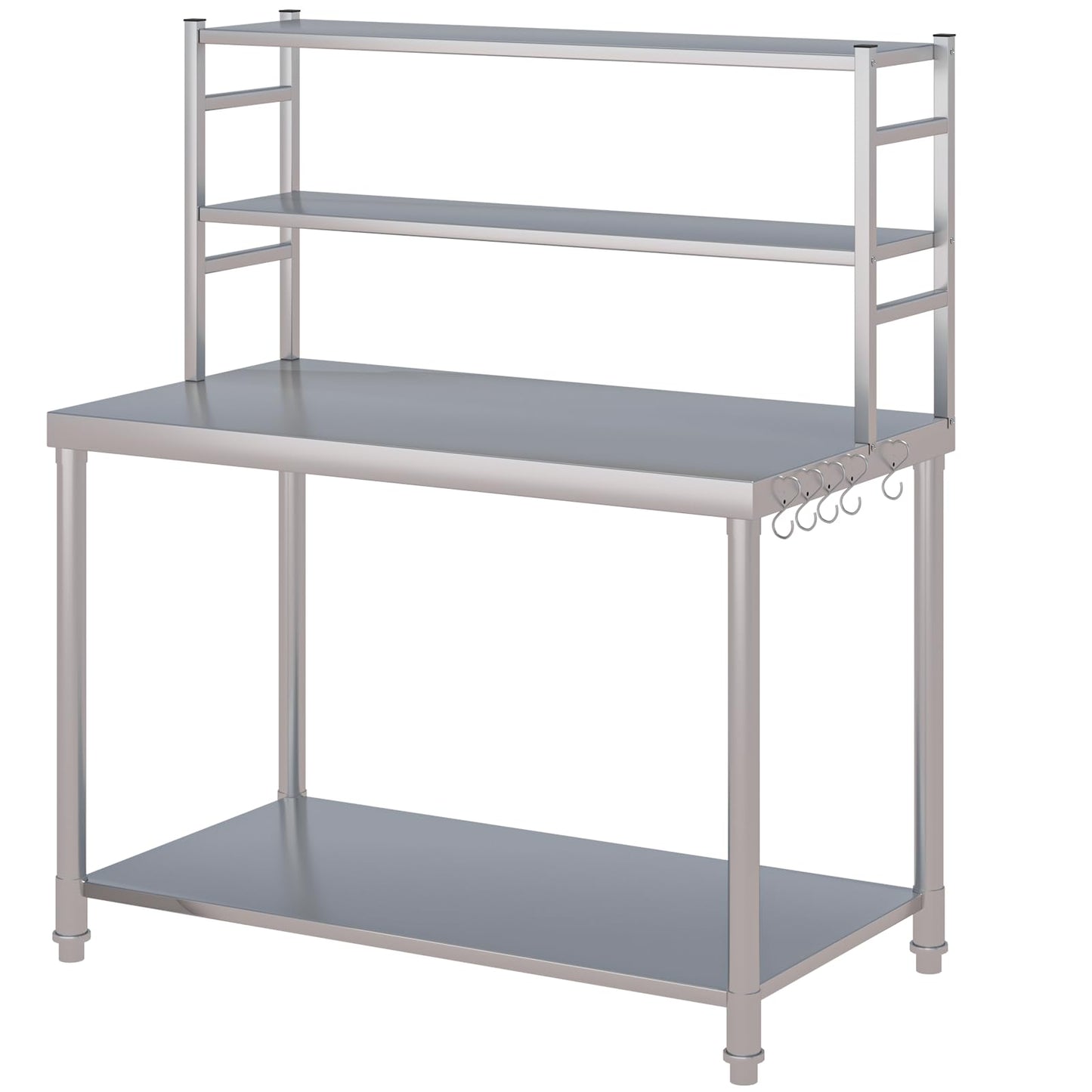 JFHID Stainless Steel Table with Shelves 48"x24" Prep Table for Commercial Kitchen Steel Countertop with 2 Adjustable Tier Overshelves Worktable Workbench for Home Restaurant (Large)