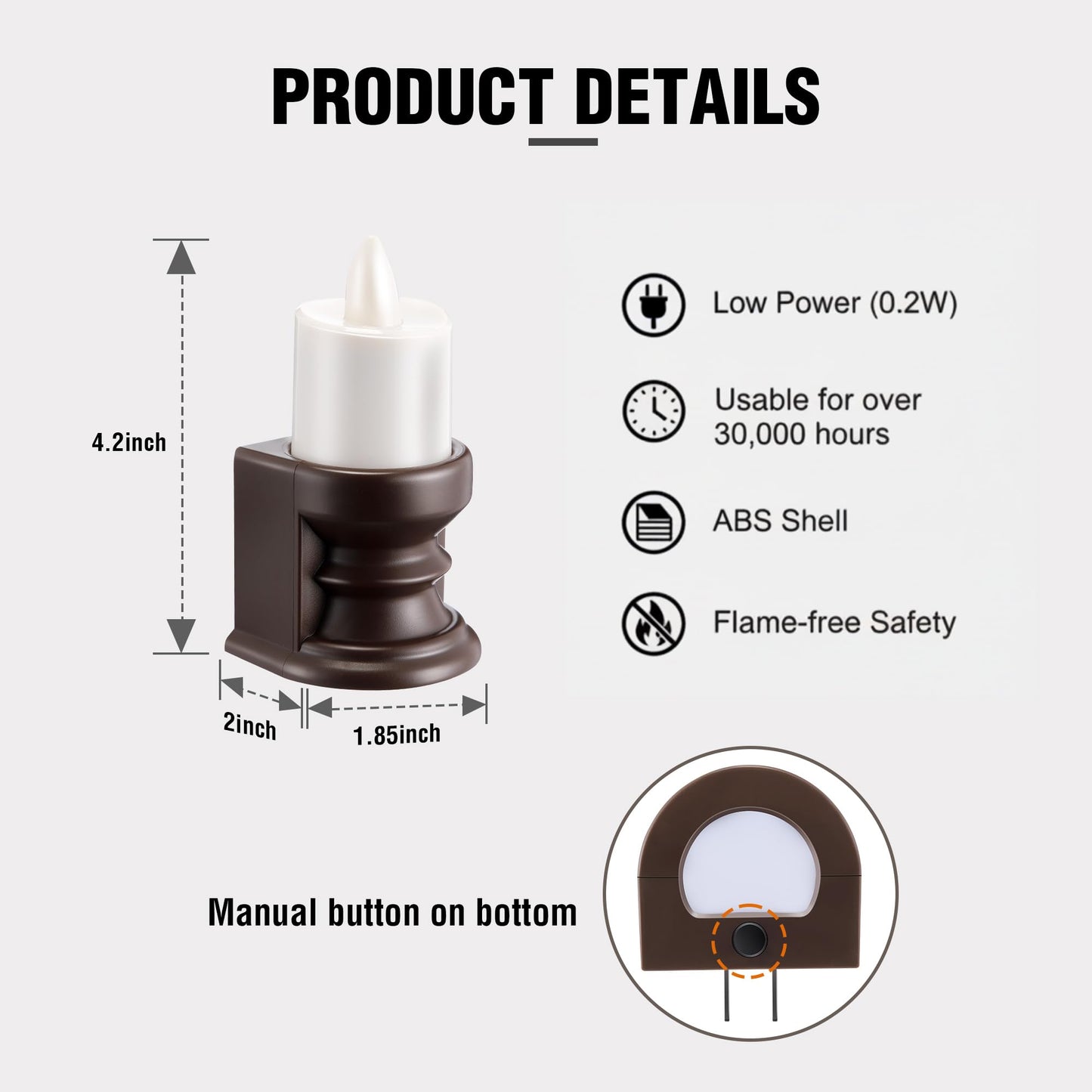Meonum Flickering Flameless Candle Night Light Plug in, Dimmable LED Nightlight with Dusk to Dawn Sensor, Decorative Candle Light for Bedroom, Hallway, Bathroom(4 Pcs,Warm Yellow & Brown Base)