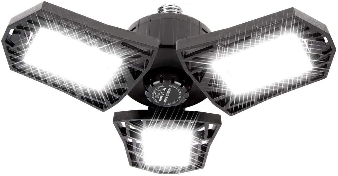 KONPWAY Deformable LED Garage Light 6000 Lumen 60W Aluminum Daylight HM Garage Lights 01