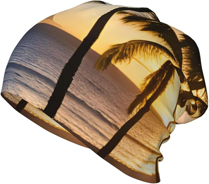 Hawaii Sunbeams Print Beanie Hat Soft Thermal Cap Winter Headwear for Cold Indoor Outdoor Activities Black