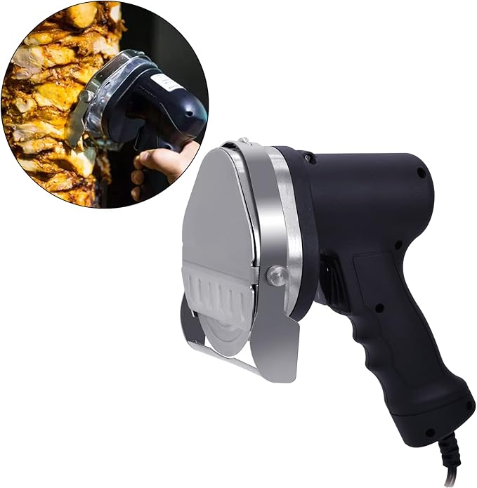 Electric Kebab Knife 80W Commercial Shawarma Turkish Knife Slicer Gyro Cutter 2800 RPM with 2 Blades Adjustable Thickness 0-8mm（Strip Line，Flat）
