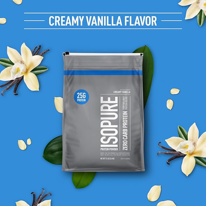 Isopure Zero Carb 100% Pure Whey Isolate Protein Powder, Lactose Free, Gluten Free, With Vitamins, Creamy Vanilla, 25g Protein Per Serving, 7.5 Lbs, 110 Servings (Packaging May Vary)
