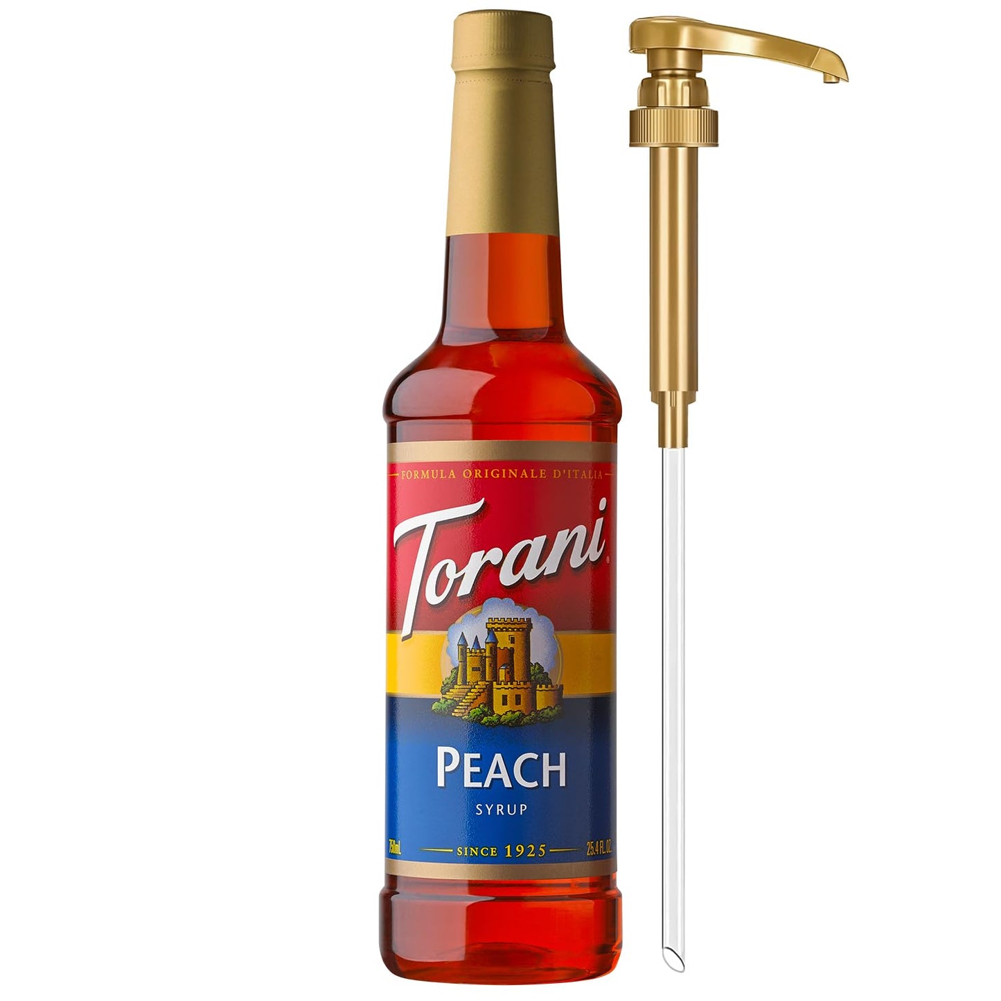 Torani Peach Syrup for Drinks  Flavoring for Iced Tea  Lemonade  and Sodas  Pump Included  25.4 Oz