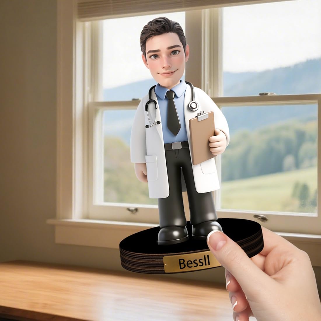 Personalized Doctor Cartoon Figurine Desk Ornament Custom Women Dentist Portrait Desktop Sign Nurse Sculpture Plaque Funny Face Photo Office Decor Gift for Women Doctor Xmas Birthday,02