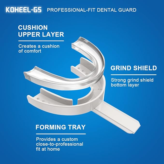 KOHEEL GS Moldable Mouth Guard for Teeth Grinding and Clenching, Night Guard for Bruxism Relief, 5 Count (Black, Large Size)