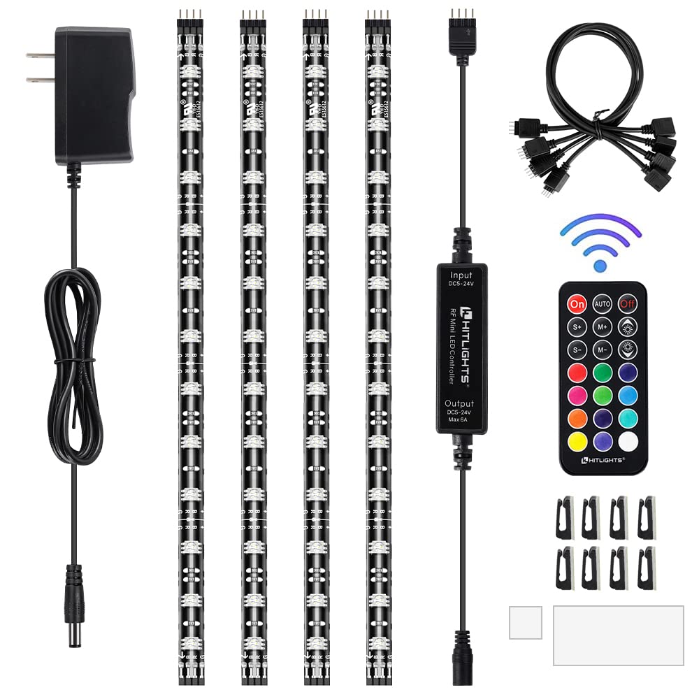 Hitlights Rgb Led Strip Lights Kit, 4X1Ft Waterproof Smd 5050, Dimmable, Rf Remote, Ul-Listed Power Supply, Model L1012V-Mc1