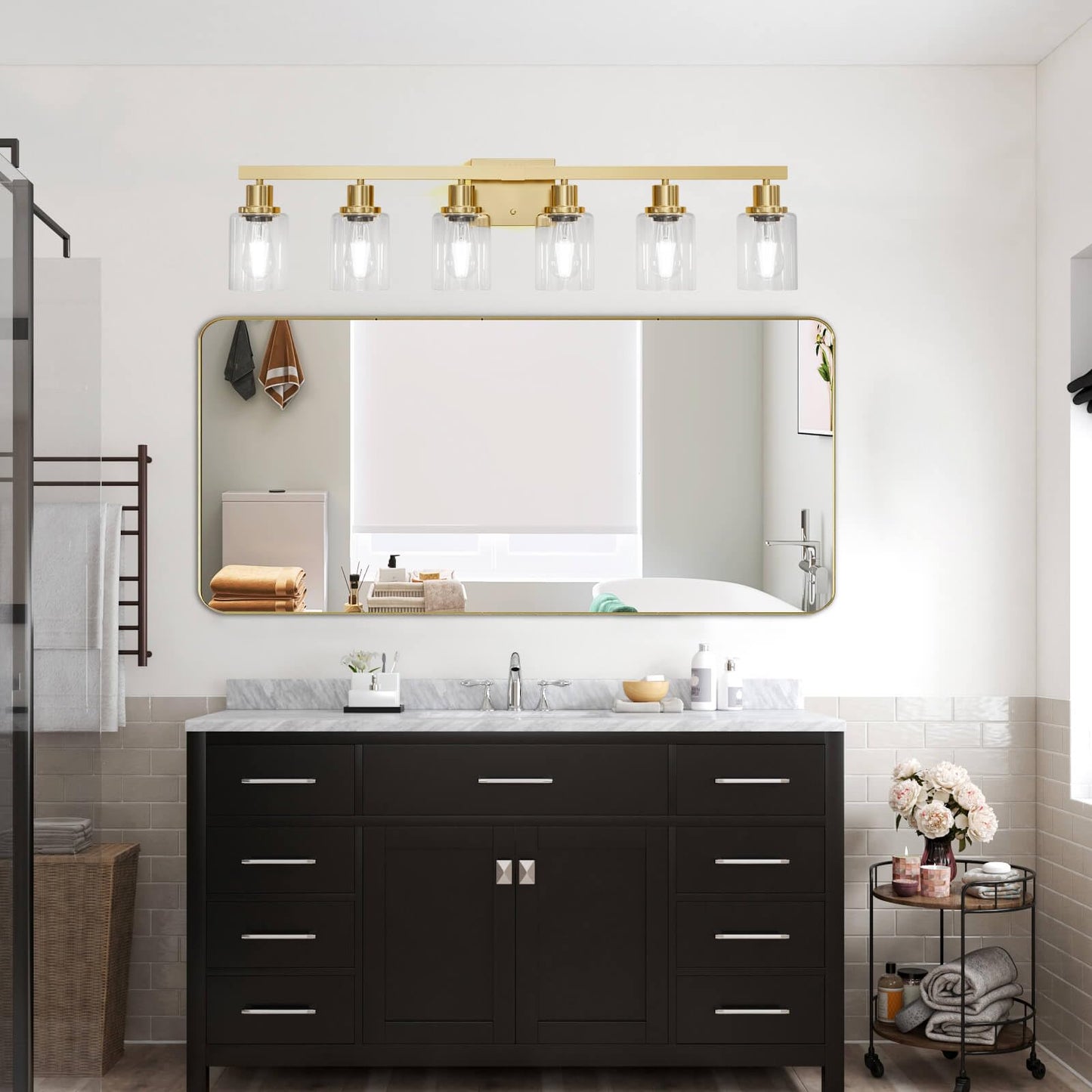 Dikaida 6-Light Gold Bathroom Vanity Light, Modern Brushed Gold Metal Fixtures For Over Mirror, Model Js-6