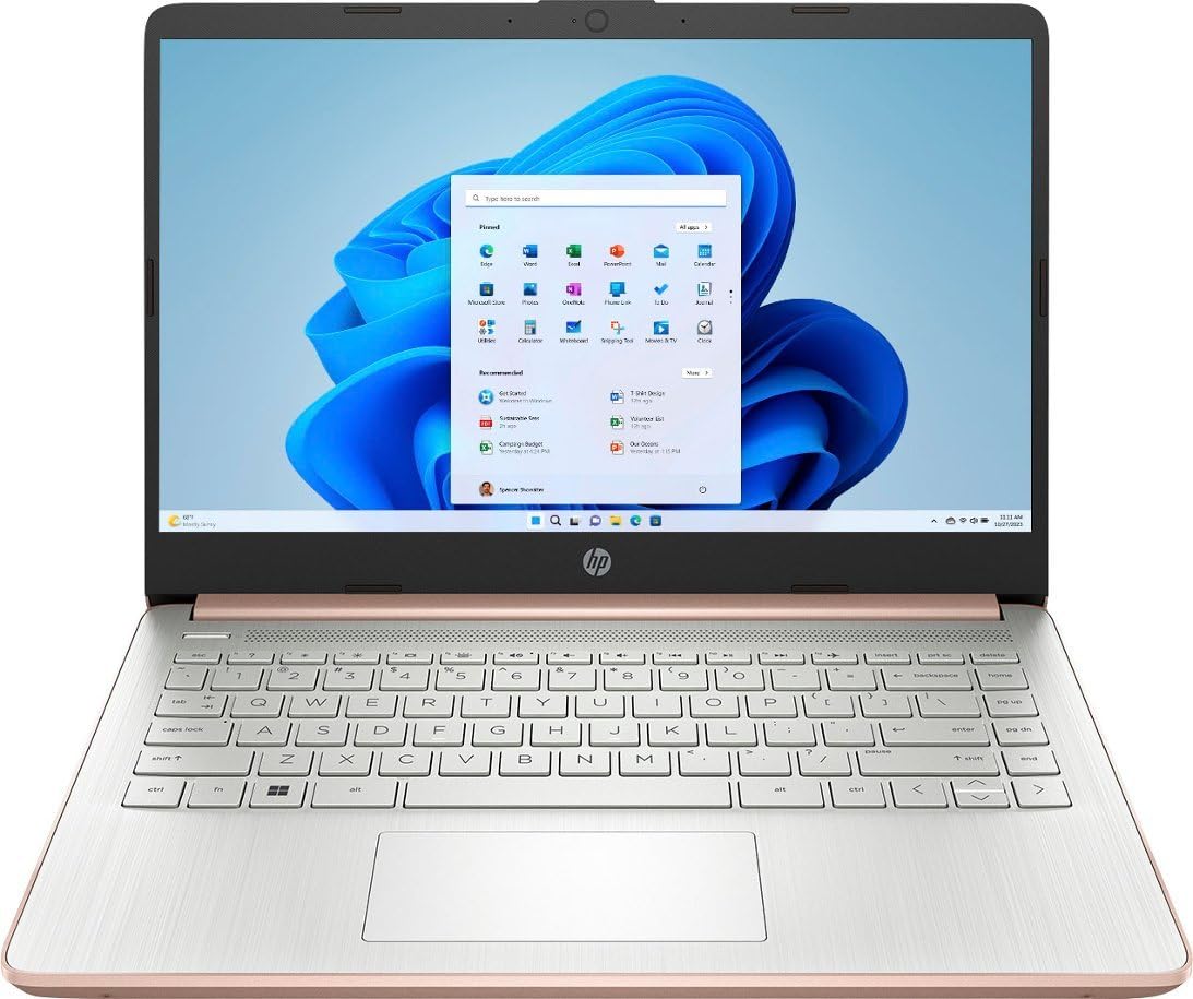 HP 14 HD (1366 x 768) Display Laptop  Intel Celeron N4120  1.1GHz  4GB Memory  128GB eMMC  Windows 11 Home in S Mode  One Year Office 365 Included  Rose Gold  14-dq0762dx-New
