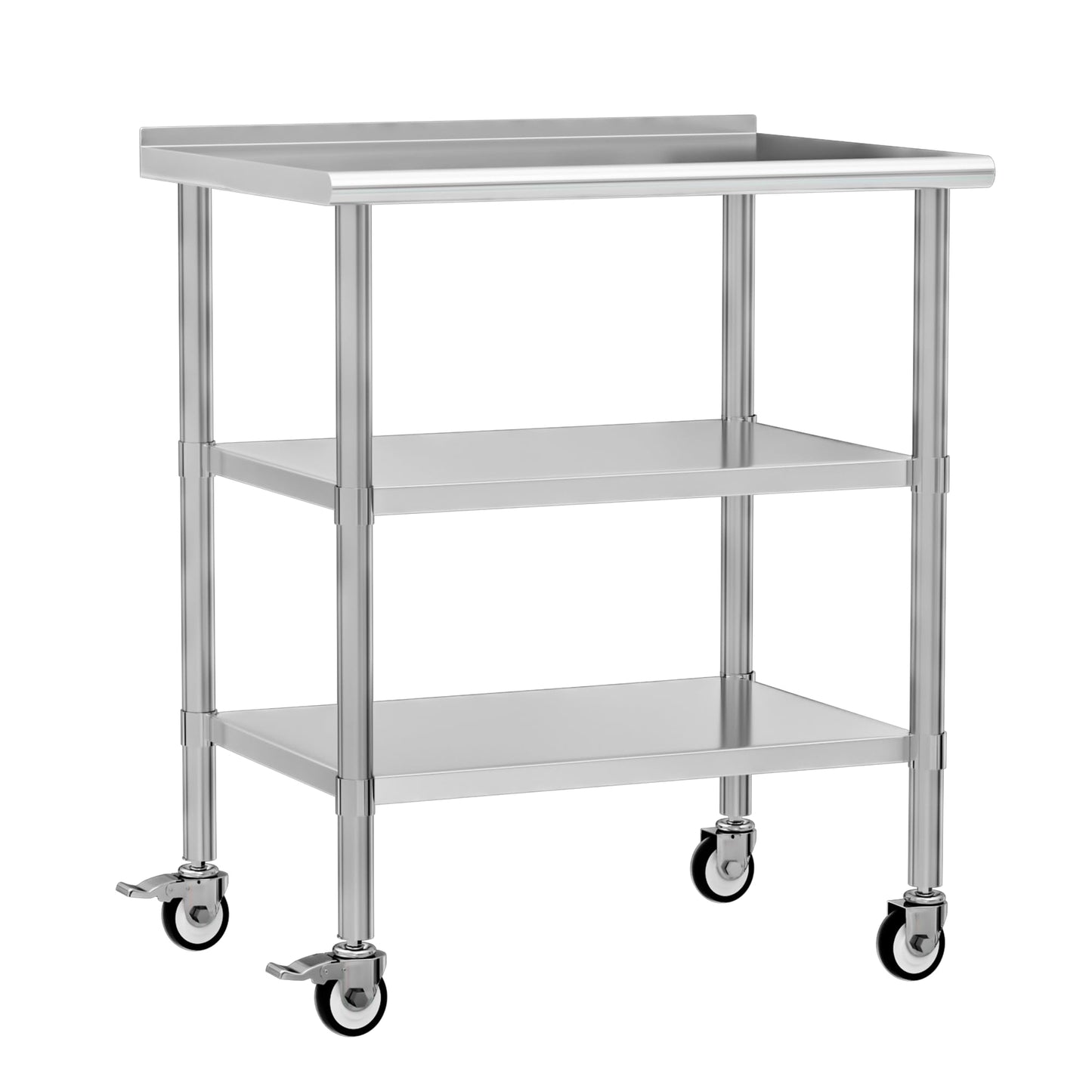 Chingoo Stainless Steel Work Table with Wheels, 24x36 Inch NSF Food Prep Table with Backsplash & 2 Adjustable Undershelves for Commercial Kitchen, Restaurant, Garage