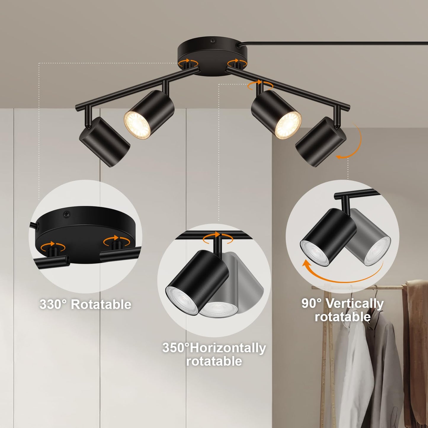 Plug In Track Lighting  Led Track Lighting Fixtures Ceiling  Black 4-Light Kitchen Light Kit  Plug In Wall Light With 14.8Ft Power Cord  Rotatable Ceiling Spotlight For Bedroom(Gu10 Socket  No Bulb)