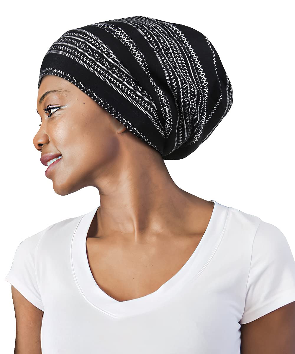 FocusCare Sleeping Hat,Frizzy Hair Protecting Long Tail Gifts for Women Summer Black White