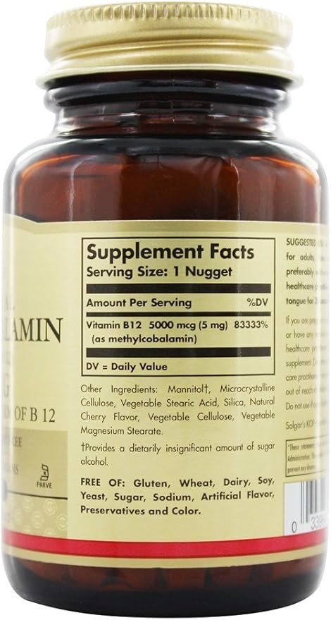 Solgar Methylcobalamin (vitamin B12) 5000 Mcg, 60 Nuggets, 60 Count (Pack of 12)