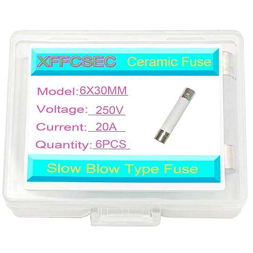 Microwave Fuse 20 Amp 250V Ceramic Fuse 20a Slow-Blow [6-Pack] - Compatible and Universal Replacement for Digital Microwave Oven & Other Countertop Microwave Ovens