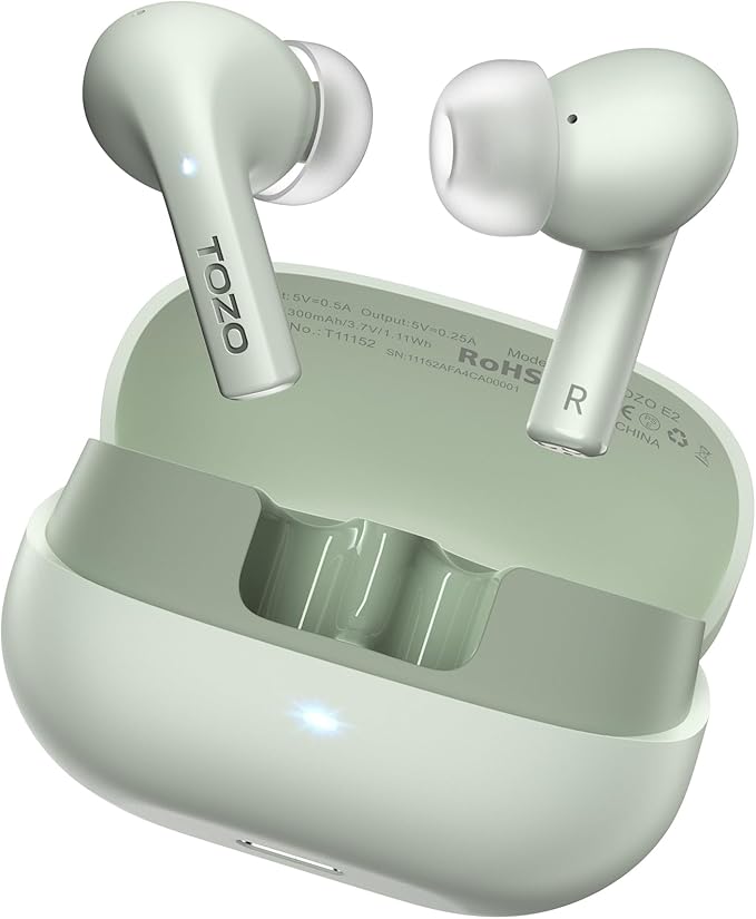 TOZO E2 Wireless Earbuds with 2 Mics AI Call Noise Cancellation, 10mm Drivers with Powerful Bass, App Customize 32 EQs, 30...