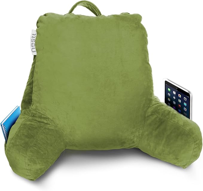 Nestl Reading Pillow Standard Bed Pillow, Back Pillow for Sitting in Bed Shredded Memory Foam Chair Pillow Reading & Bed Rest Pillows Calla Green Back Pillow for Bed, Bed Chair Arm Pillow with Pockets