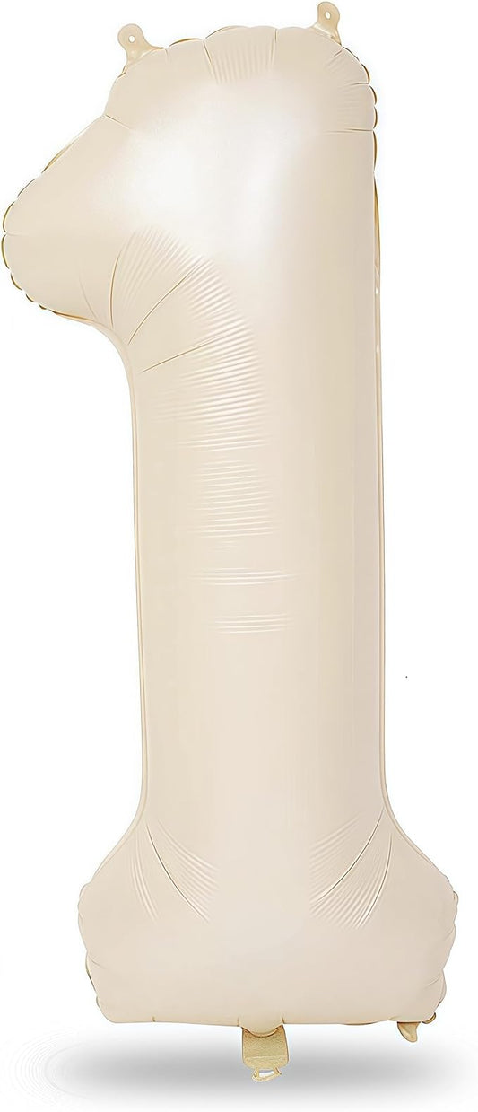 40 Inch Beige Number 1 Balloon for 1st Birthday Decoration, Large Self Inflating Cream Foil Number Balloons 0-9 for Boys G...