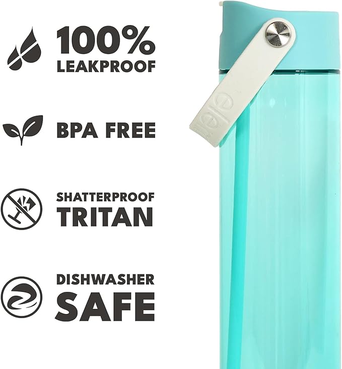 Elemental Splash Water Bottles - BPA-Free Tritan Plastic Reusable Water Bottle with Strap - Ideal for Gym and Sports Leak Proof when Spout is Closed - Blue Raspberry & Strawberry - 26oz (2 Pack)