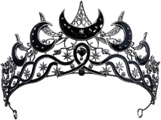 Celestial Queen Rhinestone Crown for Women, Gothic Moon and Star Tiara Headpiece, Royal Adult Cosplay & Bridal Wedding Hai...