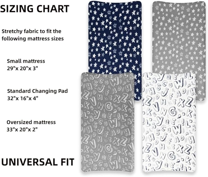 4 Pack Changing Pad Cover for Baby Boys Neutral Unisex Fitted Breathable Baby Changing Pad Sheets for Toddler Changing Table (Letter)