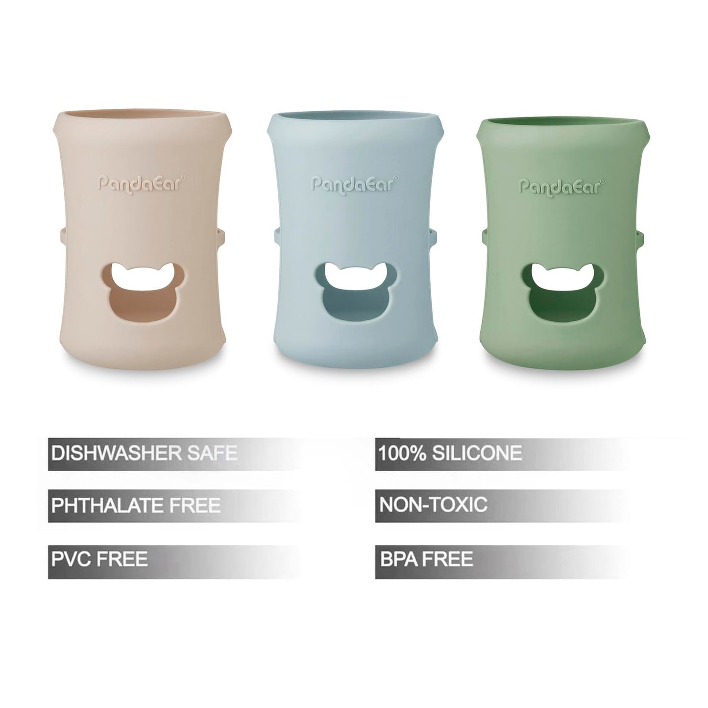 PandaEar 3 Pack Silicone Sleeves for Philips Avent Natural Glass Baby Bottles 8 oz, Shatterproof & Heat Resistant Bottle Holder, BPA-Free, Compatible with 8 oz Avent Glass Bottles, Blue Green Beige