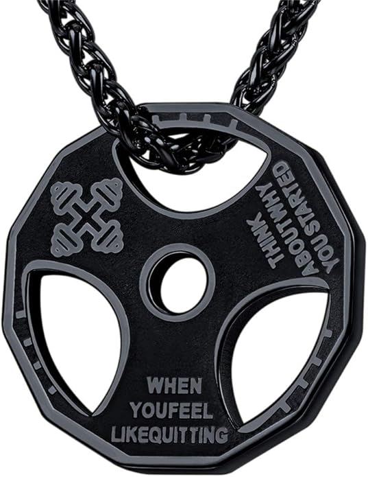 U7 Men Women Fitness Dumbbell Necklace Stainless Steel Weight Plate Barbell Chain Pendant Necklace,Chain 22"+2" Extender, ...