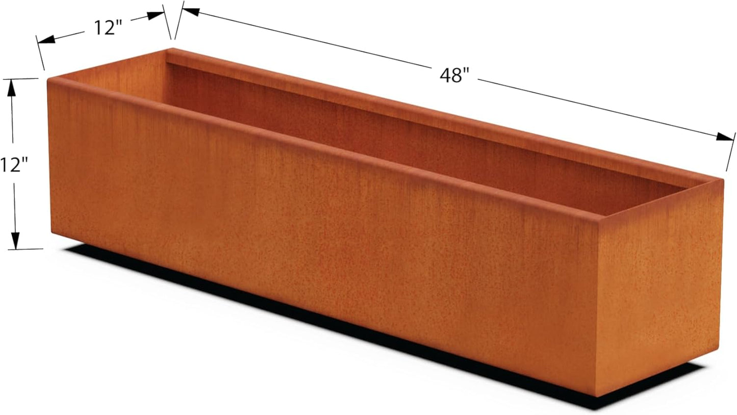 Large Rectangular Planters for Outdoor Plants 48 Inch Corten Steel Planter Box, Heavy Duty Metal Raised Garden Bed for Patios, Fully Assembled