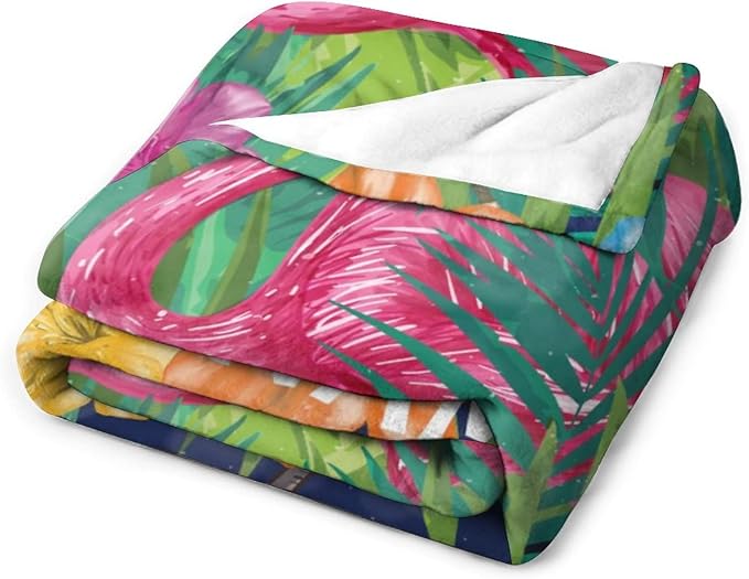 Custom Flamingo Blanket Gifts with Name - 30 x 40 Inches Funny Flamingo Throw for Girls - Green Soft Fuzzy Plush Blankets for Chair