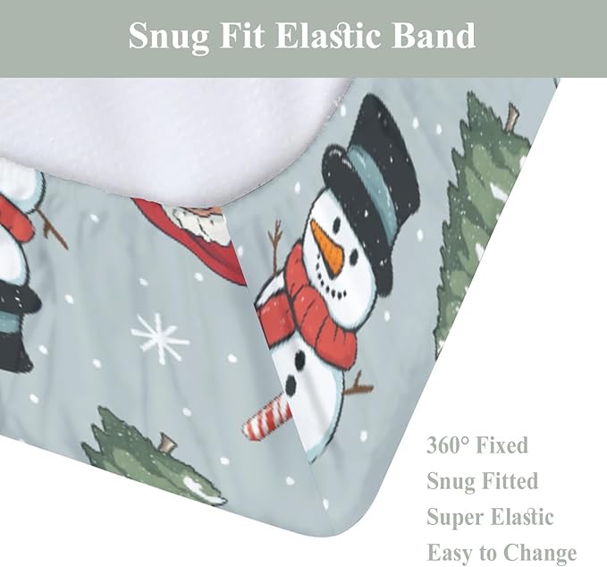 Cute Santa Claus Christmas Trees Baby Changing Pad Covers for Boy Girl Red Santa Snowman Candy Fitted Changing Table Cover Mats Winter Holiday Festive Soft Diaper Change Table Cover Sheets 32''×16''