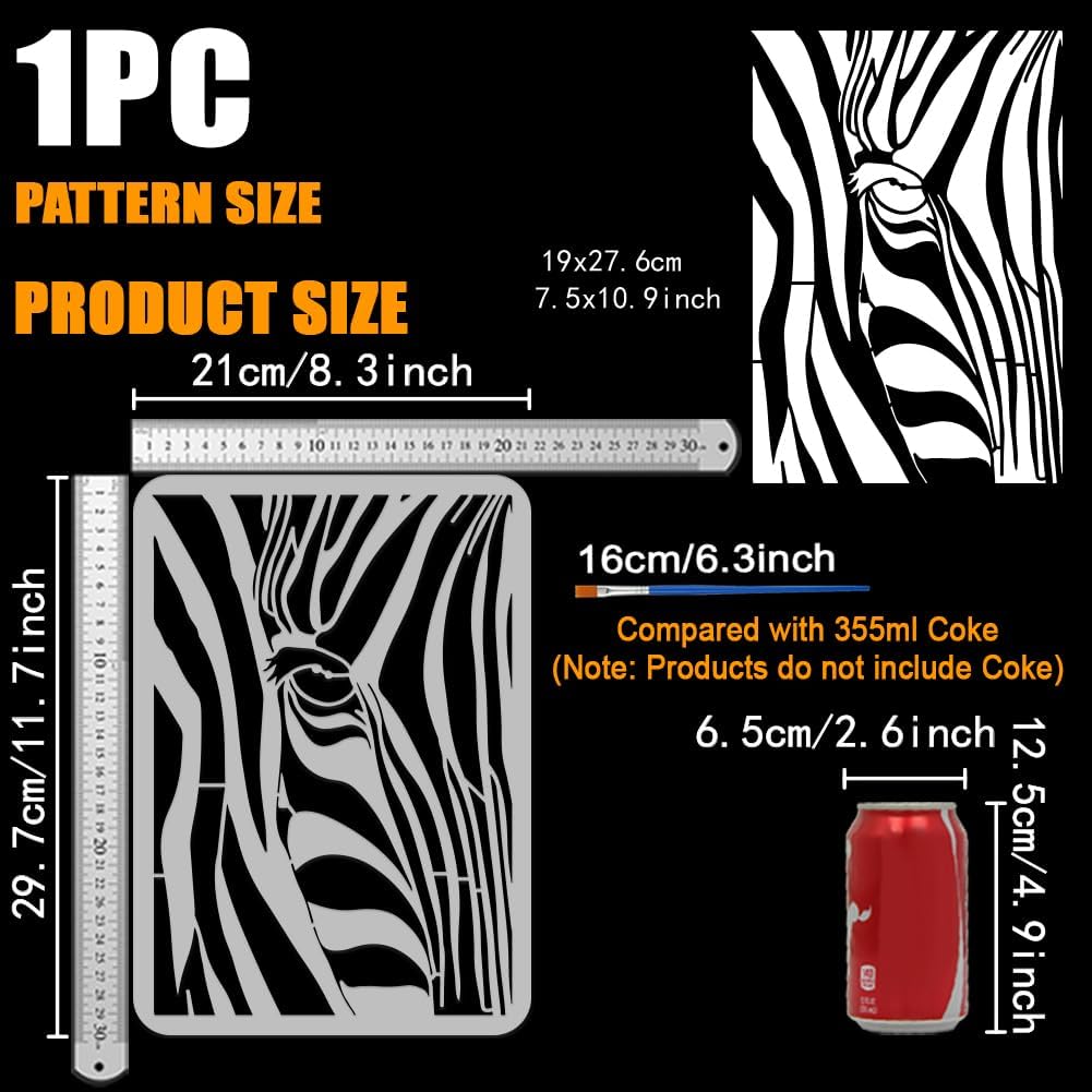 FINGERINSPIRE Peek at Zebras Stencil with a Paint Brush 11.7x8.3Inch Abstract Zebra Pattern Painting Stencil Reusable PET Animal Themes Decoration Template for Painting on Wood Wall Floor Furniture