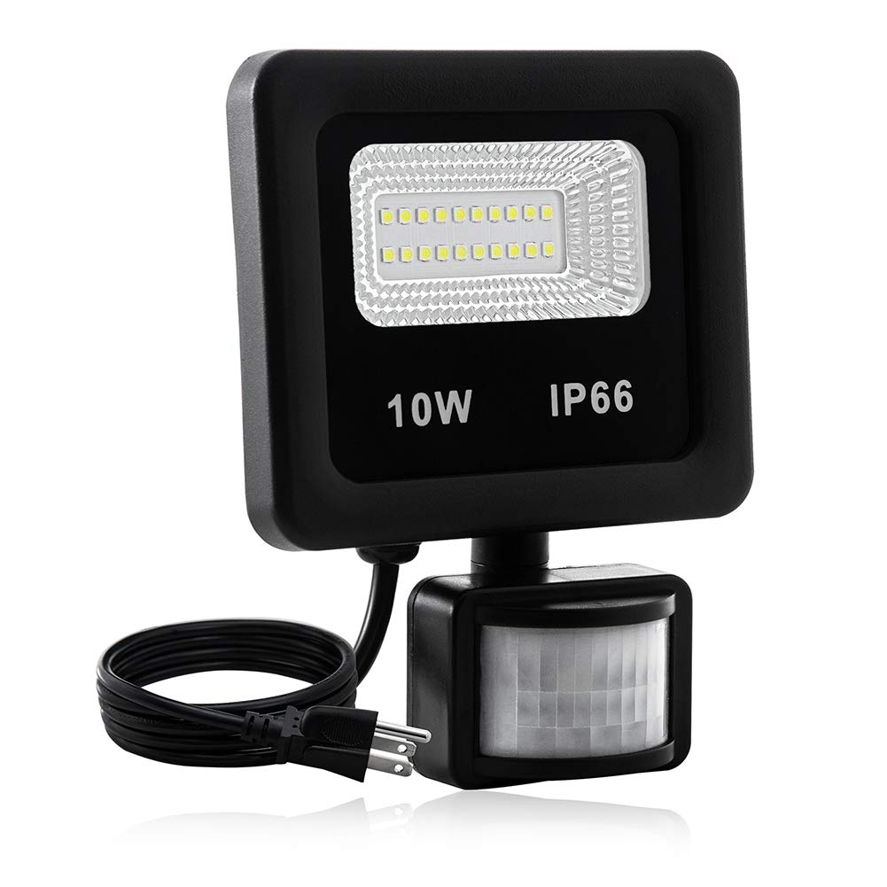 LEACOCO Motion Sensor Flood Light, 10W, IP66 Waterproof, 1000LM, Daylight White, Model LYD for Outdoor Use