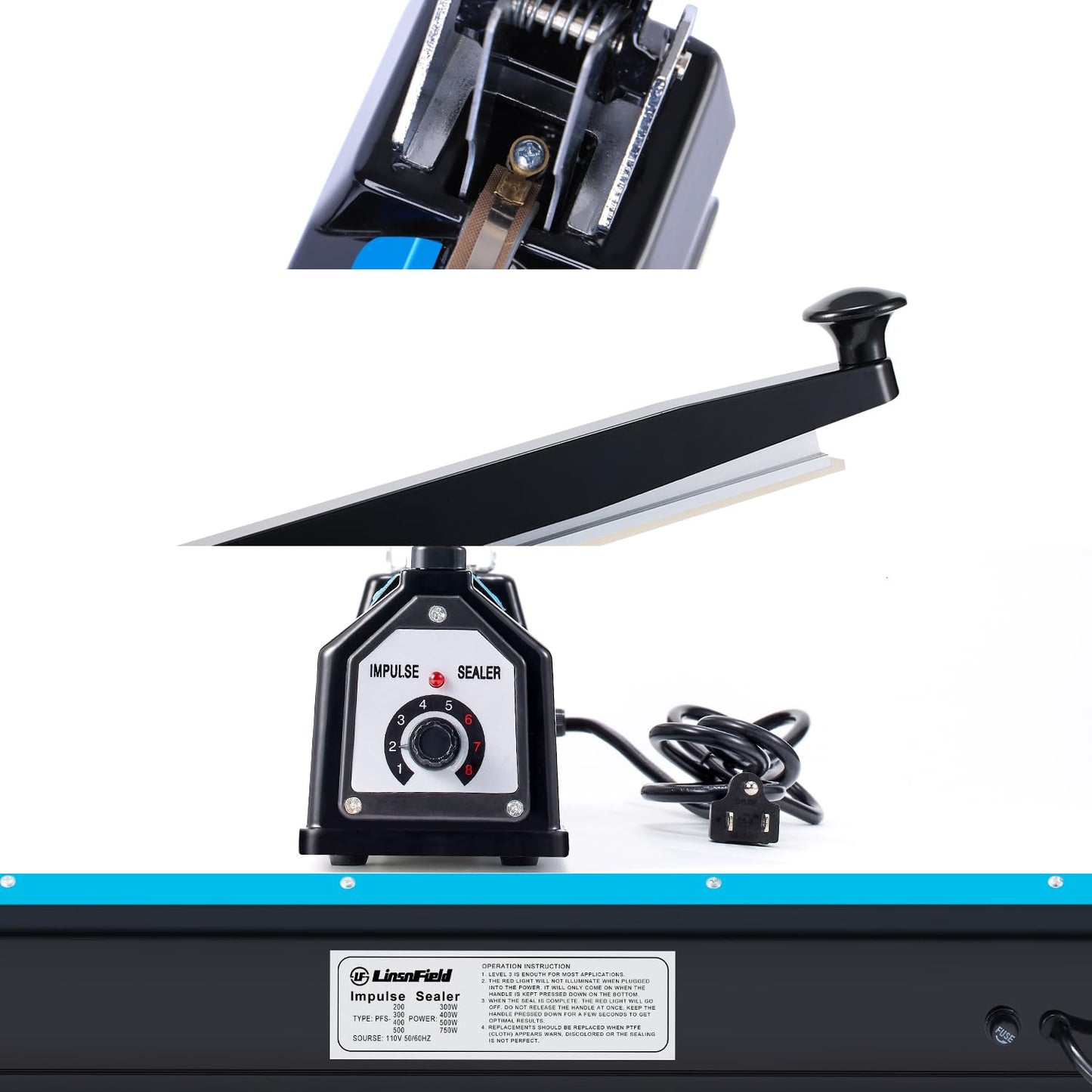 LinsnField Sealer Pro, Patented 12inch Impulse Heat Bag Sealer, 7mm Sealing Width Poly Bag Seal Machine, 2 Replacement Kits 1 Extra Fuse Included, Black