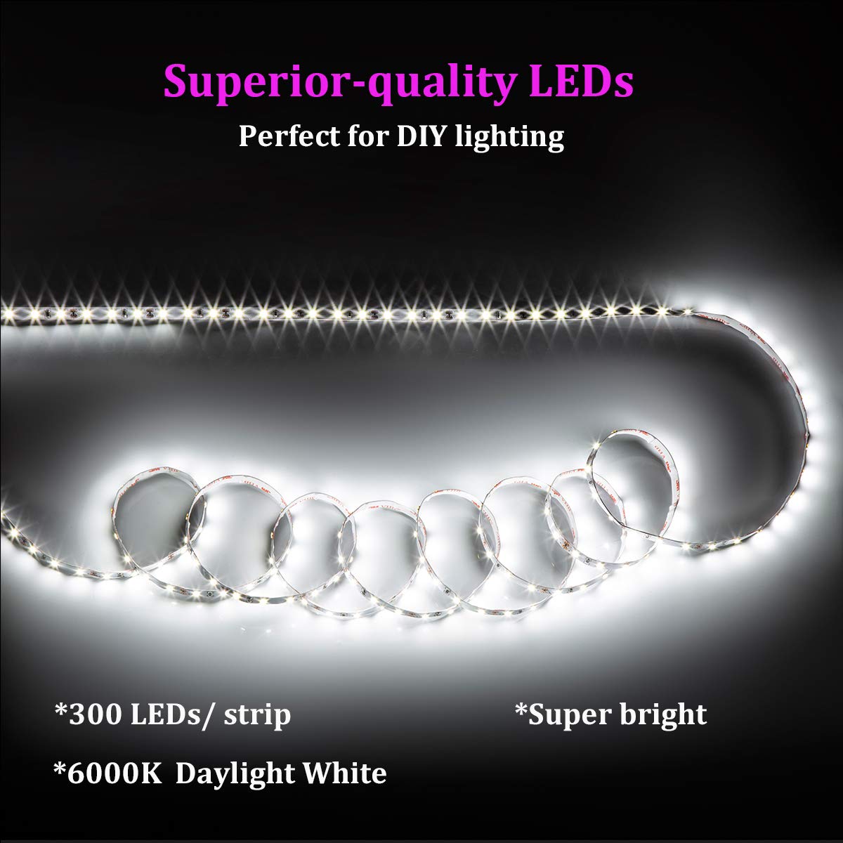 WOBANE LED Strip Lights 32.8ft Dimmable White Light Kit 600 LEDs for Living Room, Under Cabinet, Wardrobe, 6500K Daylight
