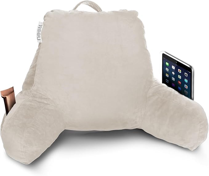 Nestl Reading Pillow for Kids, Small Bed Pillow, Back Pillow for Sitting in Bed, Memory Foam Chair Pillow, Reading & Bed Rest Pillows, Linen Back Pillow for Bed, Arm Pillow with Pockets