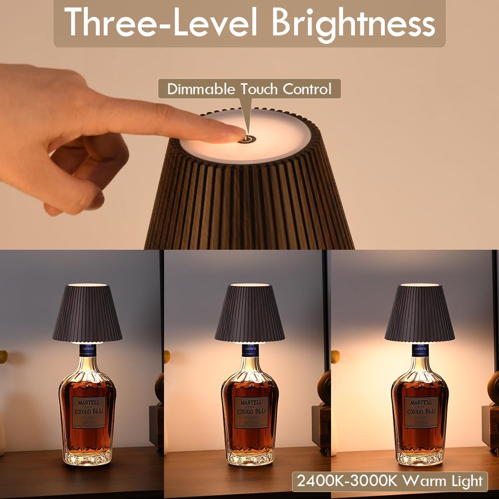 WILIT Wireless Table Lamp, Rechargeable LED, 3-Level Brightness, 2 Pack, Brown